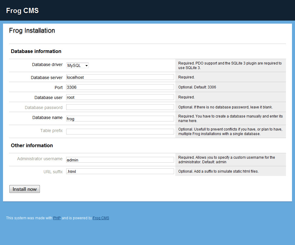 Screenshot FrogCMS Screeshot FrogCMS